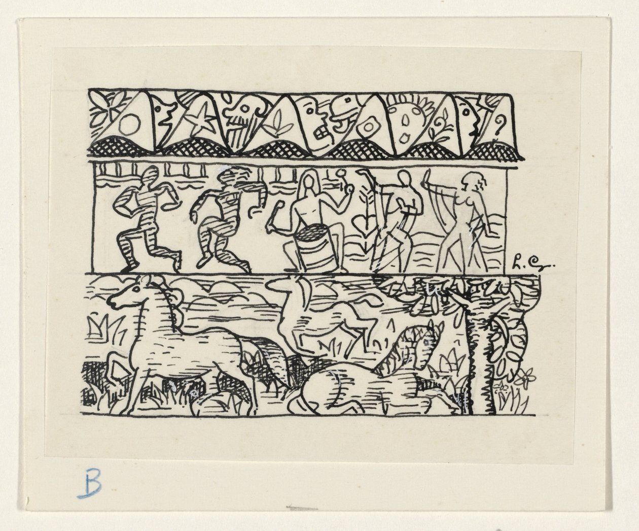 马、跳舞的人和面具 作者 Leo Gestel（艺术家签名）