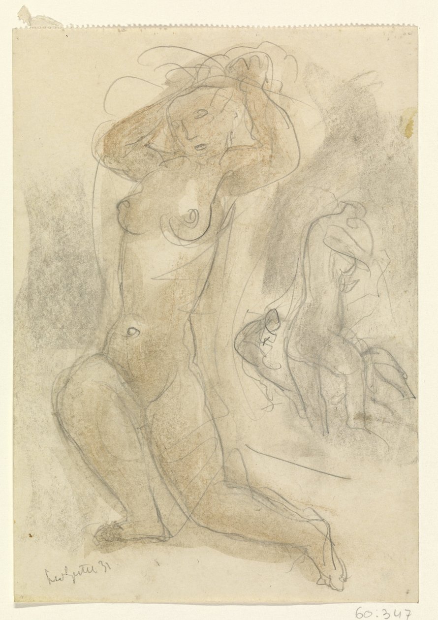 两个跪着的裸体 作者 Leo Gestel（艺术家签名）