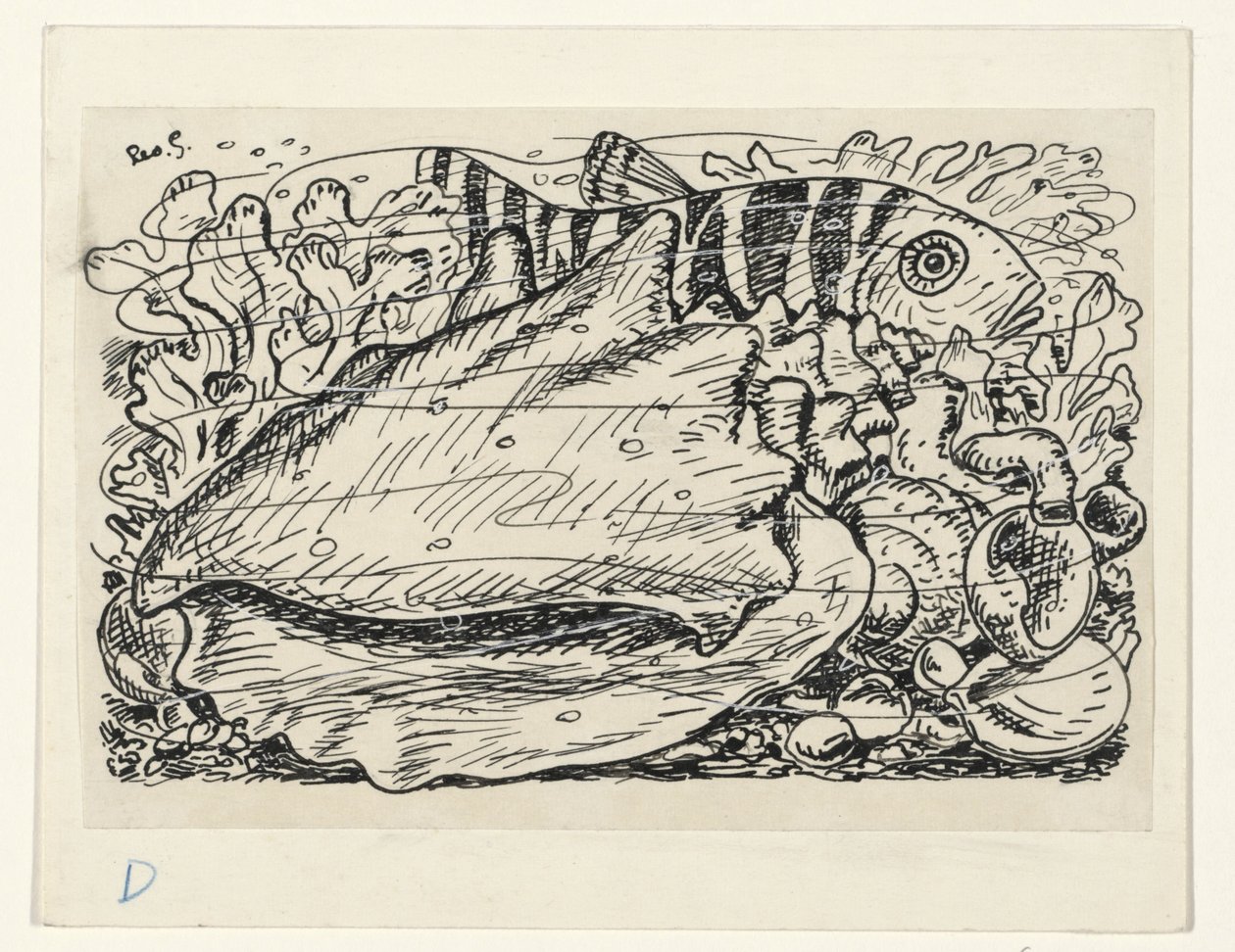 水中的鱼和贝壳 作者 Leo Gestel（艺术家签名）
