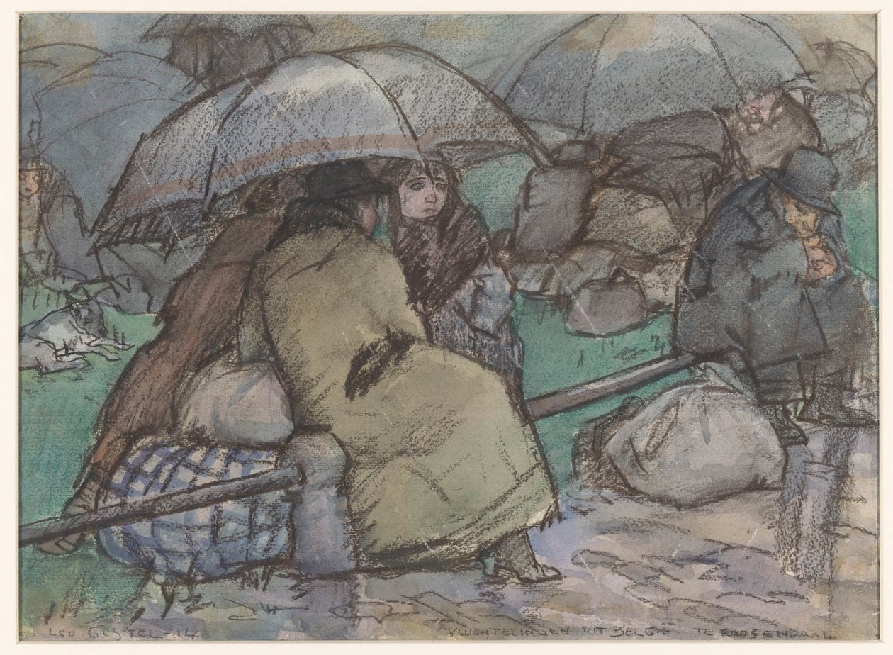 罗森达尔的比利时难民（物品上的原始标题） 作者 Leo Gestel（艺术家签名）