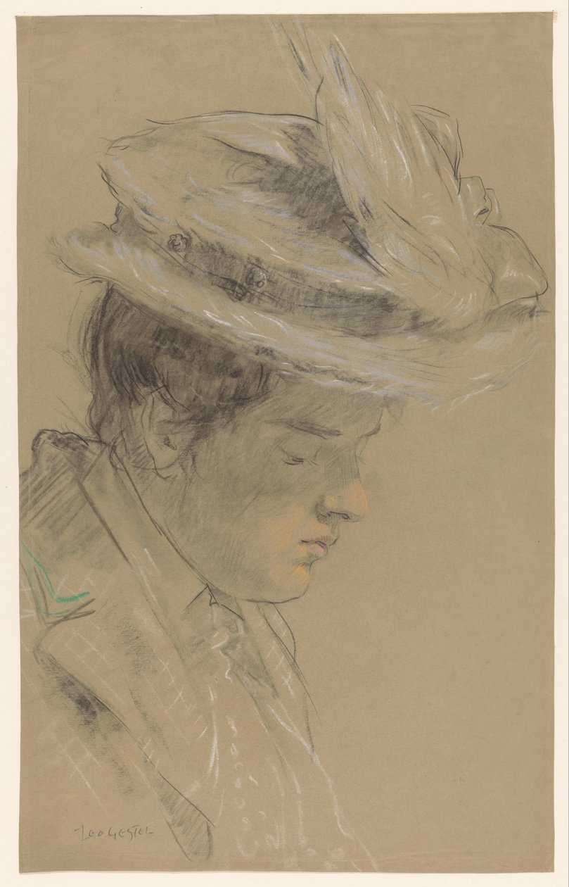 戴帽子的女人，低头看 作者 Leo Gestel（艺术家签名）