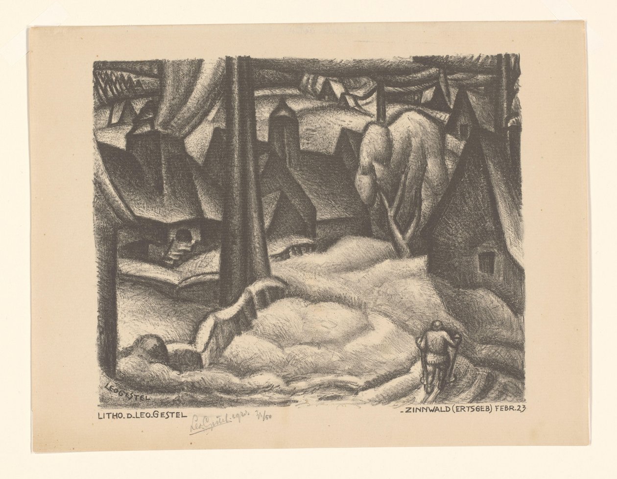 Zinnwald（矿石山）（实物上的原标题） 作者 Leo Gestel（艺术家签名）
