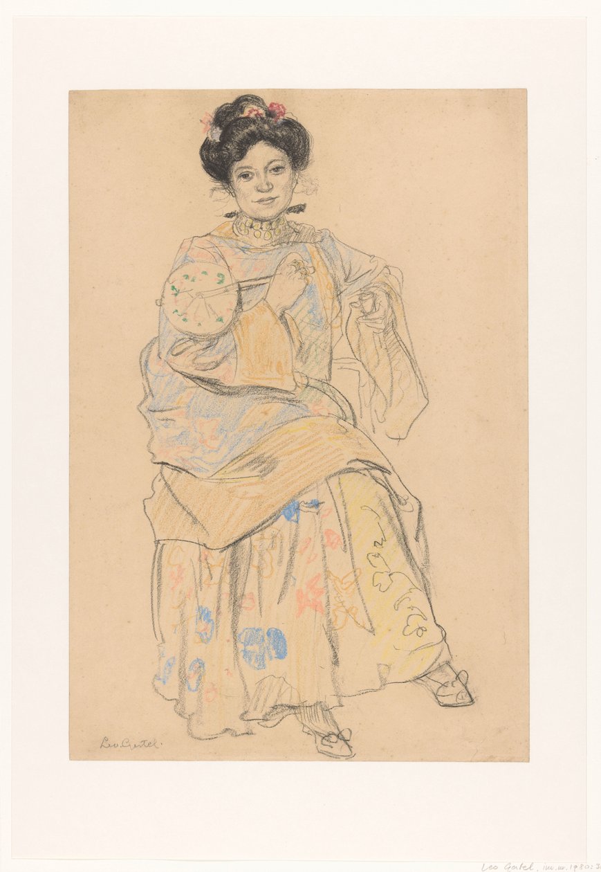 身着和服的坐姿女子 作者 Leo Gestel（艺术家签名）