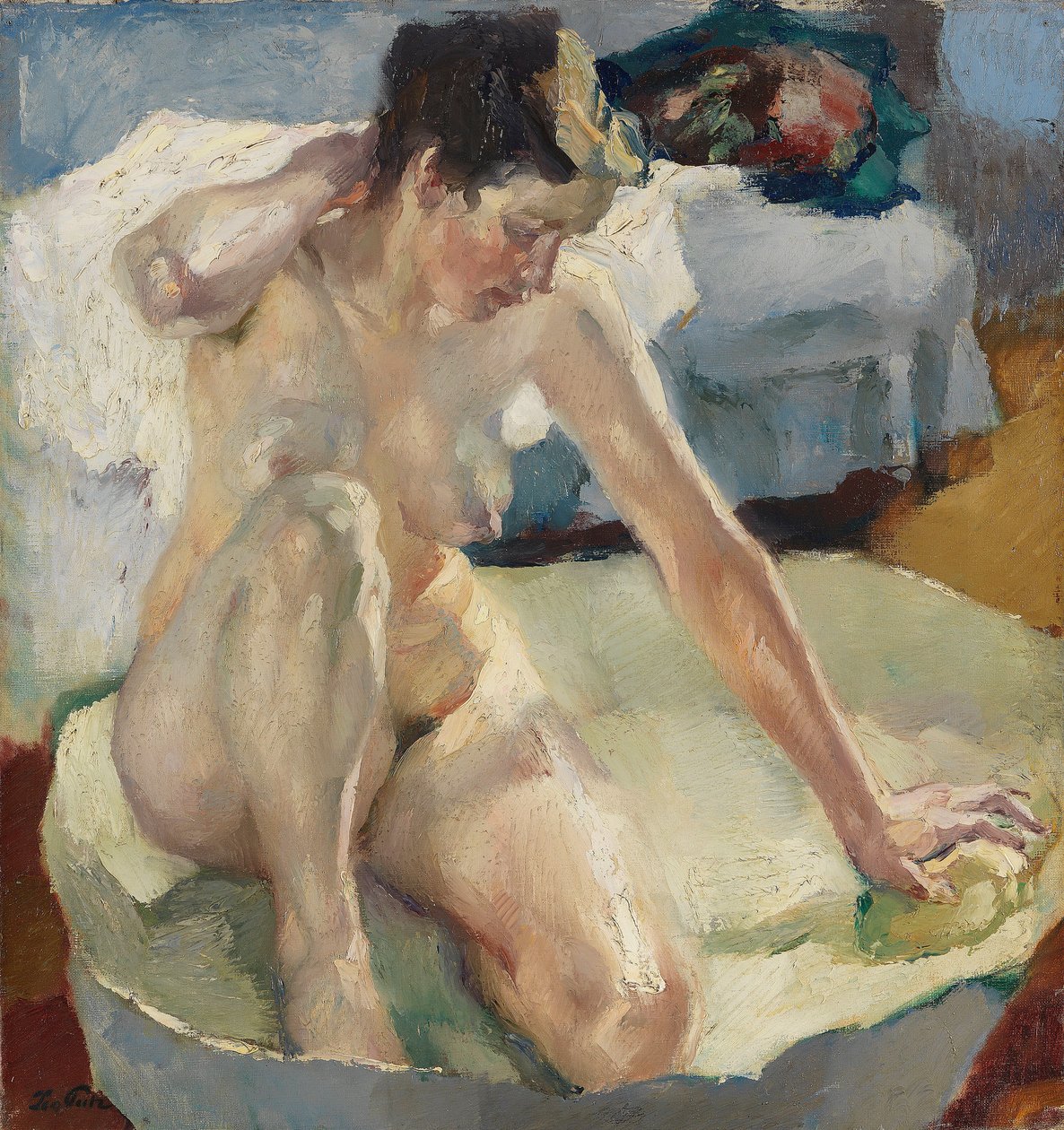 Au bain II - In the Bath II，Putz, Leo (1869-1940)。 布面油画 作者 狮子座石膏