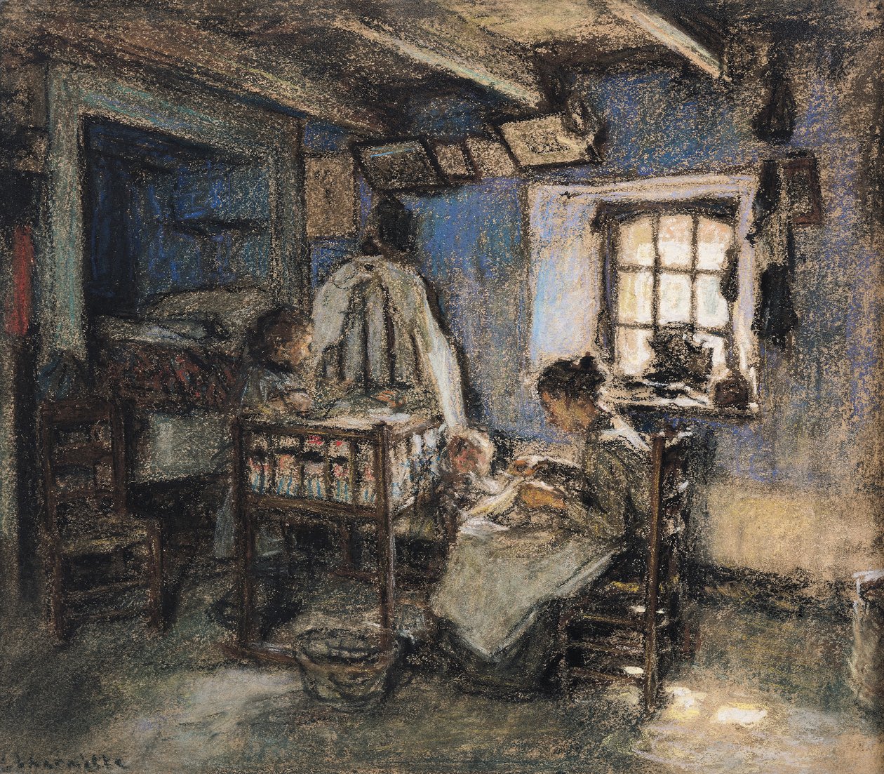 国内室内装饰，Wissant，1913年（纸上粉彩） 作者 莱昂·奥古斯丁·莱米特
