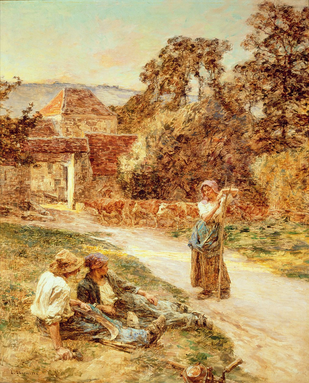 日落，牛的归来，1897年 作者 莱昂·奥古斯丁·莱米特