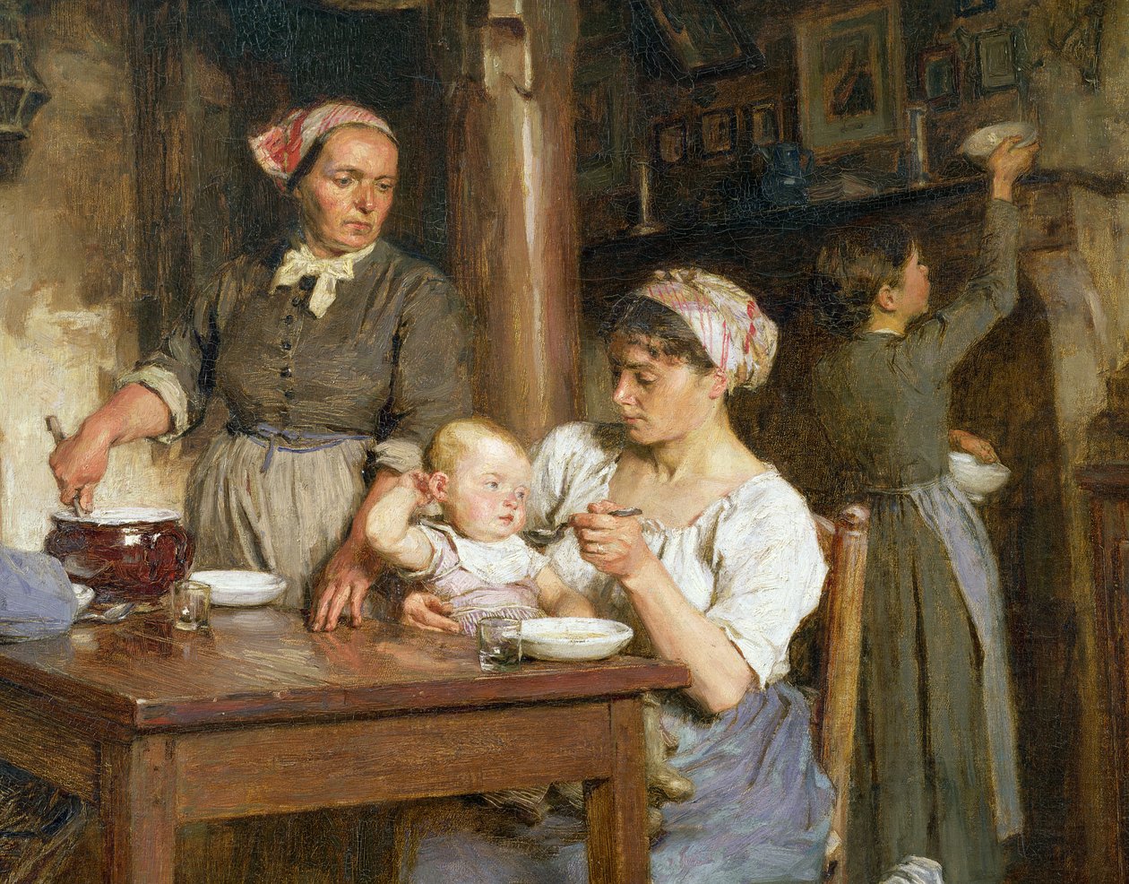 午间用餐，喂养婴儿的细节，（细节15366） 作者 莱昂·奥古斯丁·莱米特