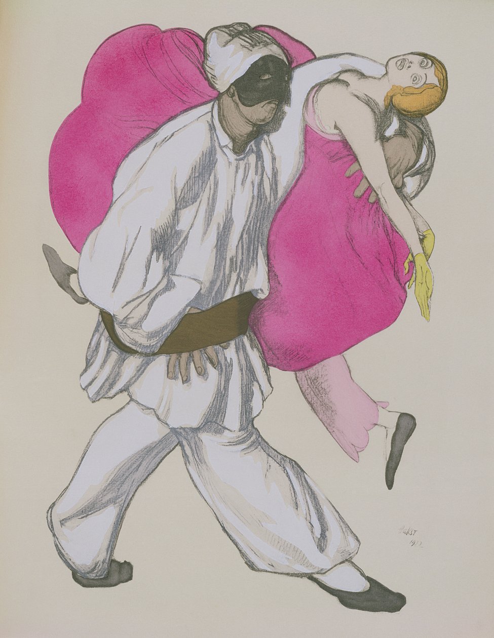 沃尔夫冈·阿马德乌斯·莫扎特（1756-91）1922年为“魔笛”中的Pamina和Monostatos设计服装 作者 莱昂·巴克斯特