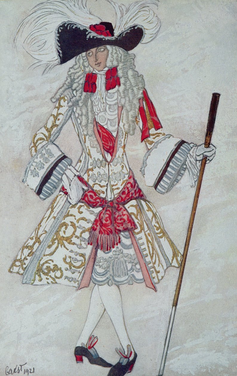 Prince Charming at Court的服装设计，来自睡美人，1921年 作者 莱昂·巴克斯特