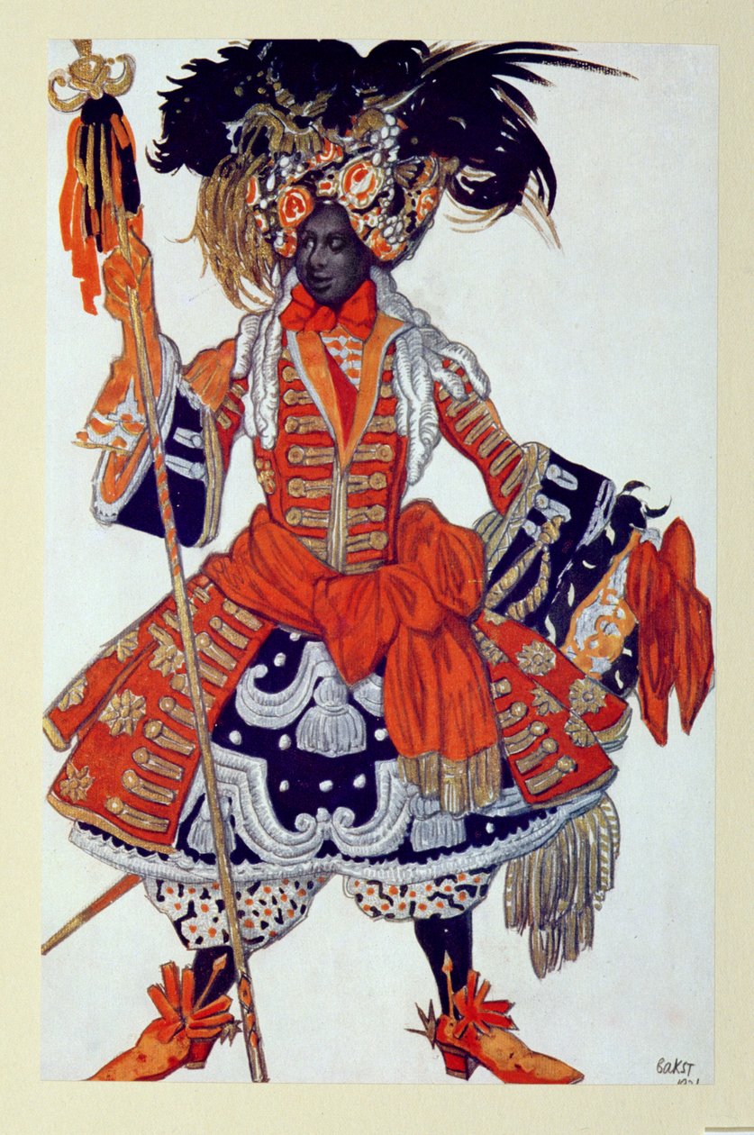 女王卫兵的服装设计，来自睡美人，1921年 作者 莱昂·巴克斯特