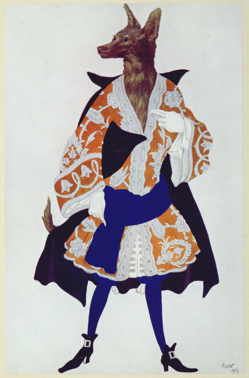 The Wolf的服装设计，来自睡美人，1921年 作者 莱昂·巴克斯特