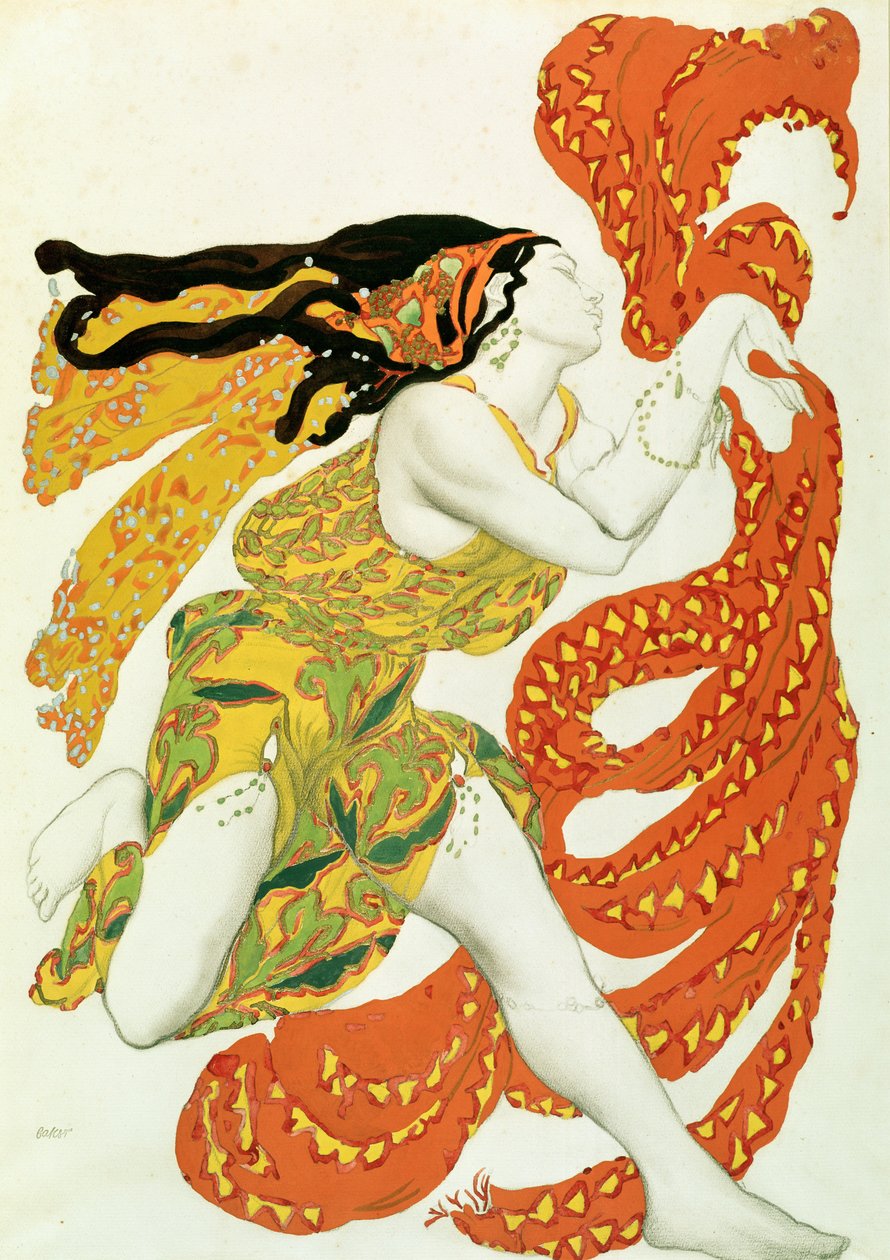 1911年Tcherepnin在&39;Narcisse&39;中为bacchante设计的服装（铅笔和纸上的wc）（另见4728） 作者 莱昂·巴克斯特