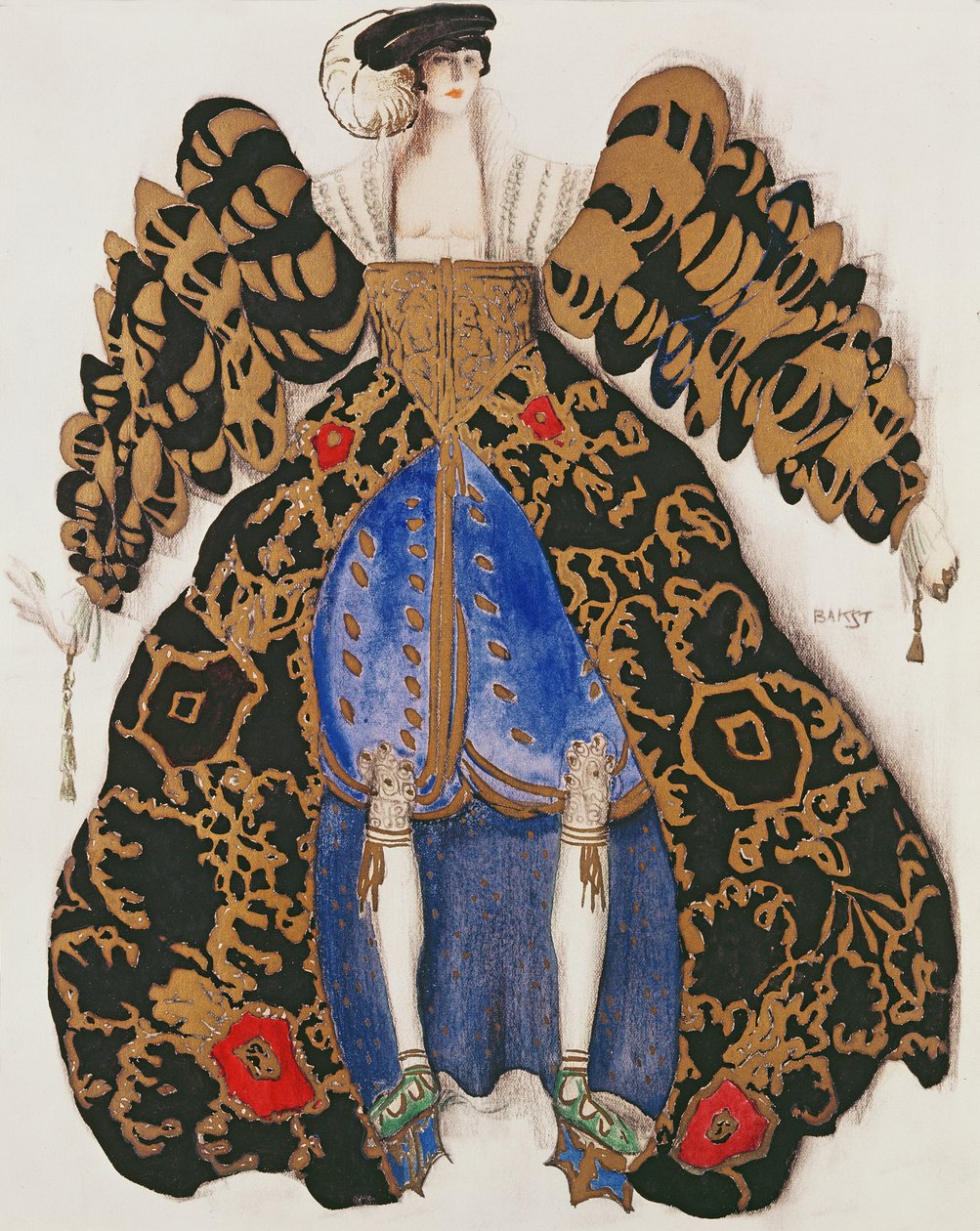 芭蕾舞剧“La Legende de Joseph”的服装设计，1914年（纸上的木炭和水粉） 作者 莱昂·巴克斯特