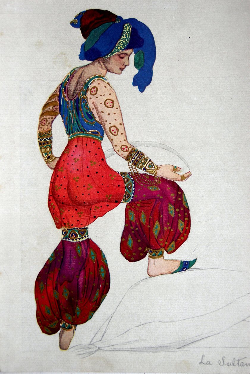 “Scheherazade”中的蓝色苏丹服装设计，c.1910 作者 莱昂·巴克斯特