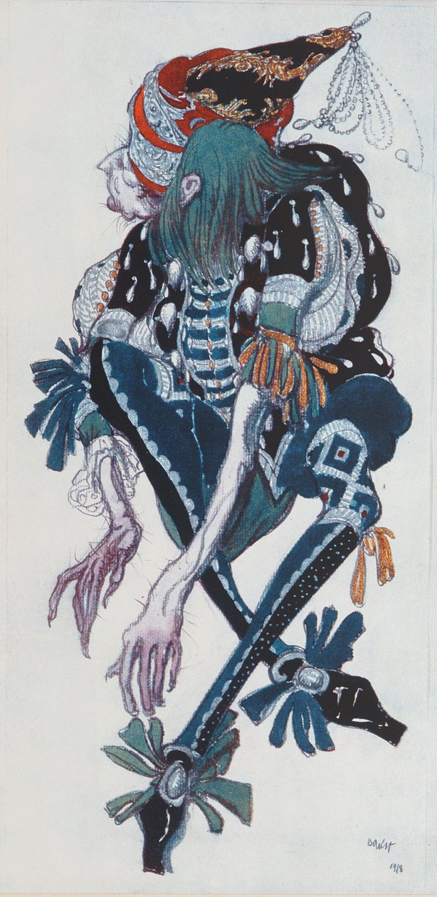 服装设计为邪恶的仙女Carabosse的Pageboy，来自睡美人，1918年 作者 莱昂·巴克斯特