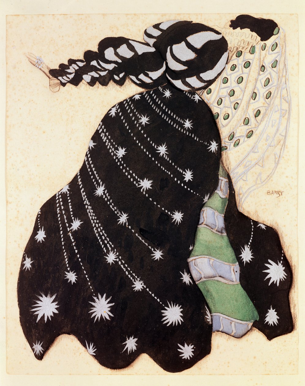 芭蕾舞剧“La Legende de Joseph”的服装设计，1914年（纸上的木炭和水粉） 作者 莱昂·巴克斯特