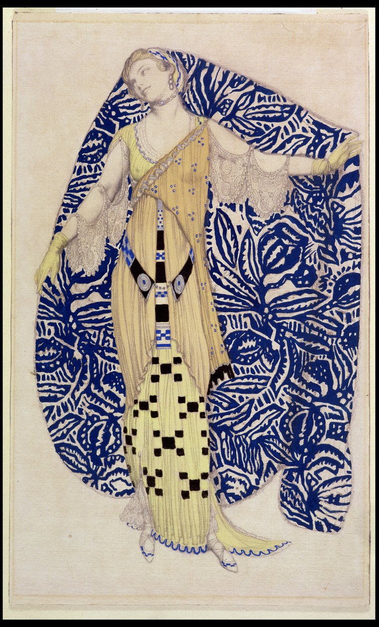 现代服饰，Dione，1910年（铅笔和wc） 作者 莱昂·巴克斯特