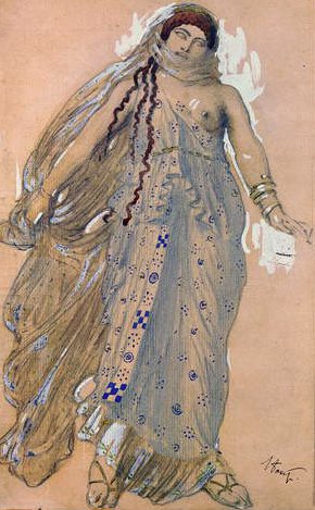 Phaedra，Euripides电视剧Hippolytos的服装设计，1902年（wc＆纸板上的油） 作者 莱昂·巴克斯特
