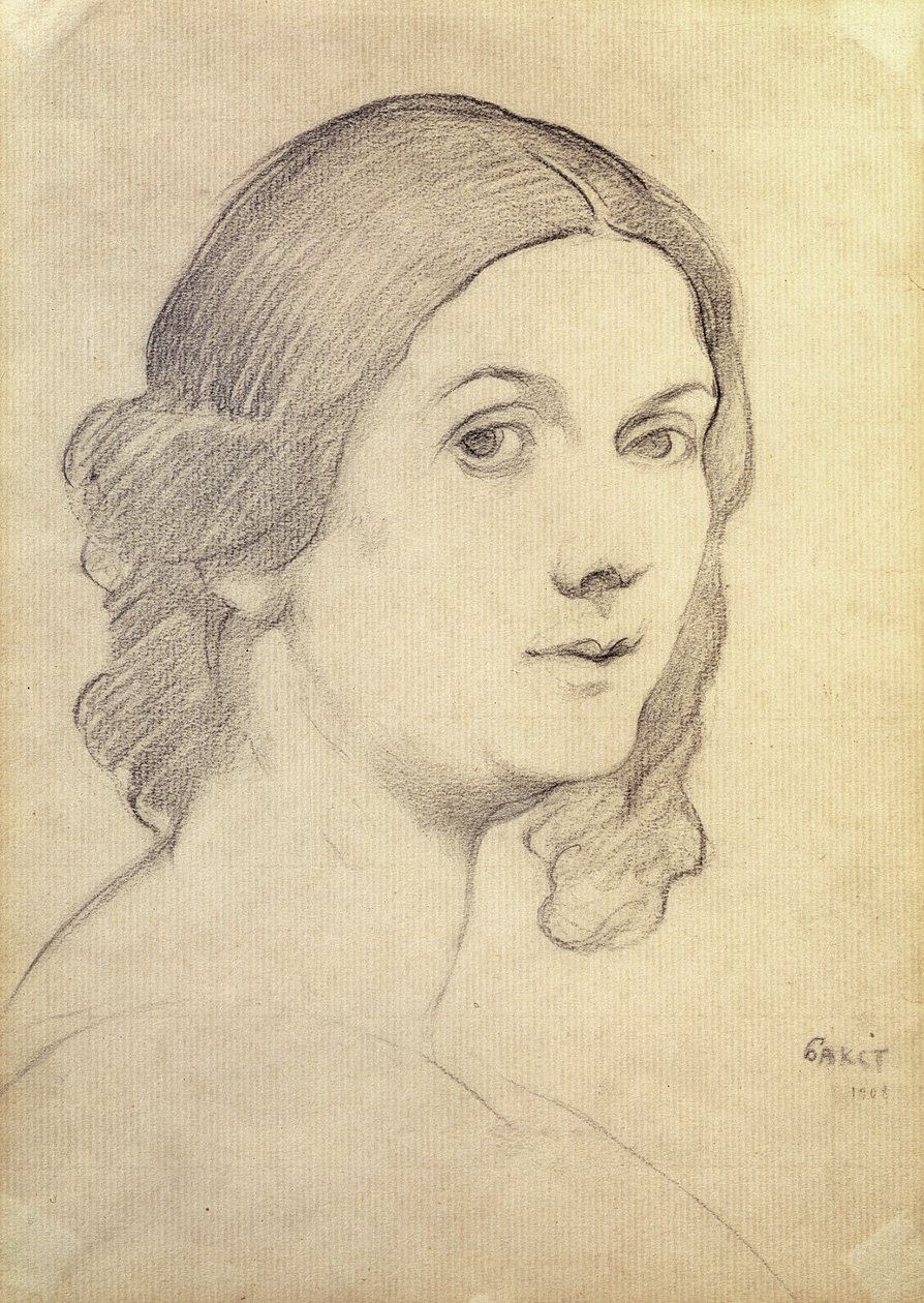 Isadora Duncan（1877-1927）的肖像，1908年（纸上的木炭） 作者 莱昂·巴克斯特