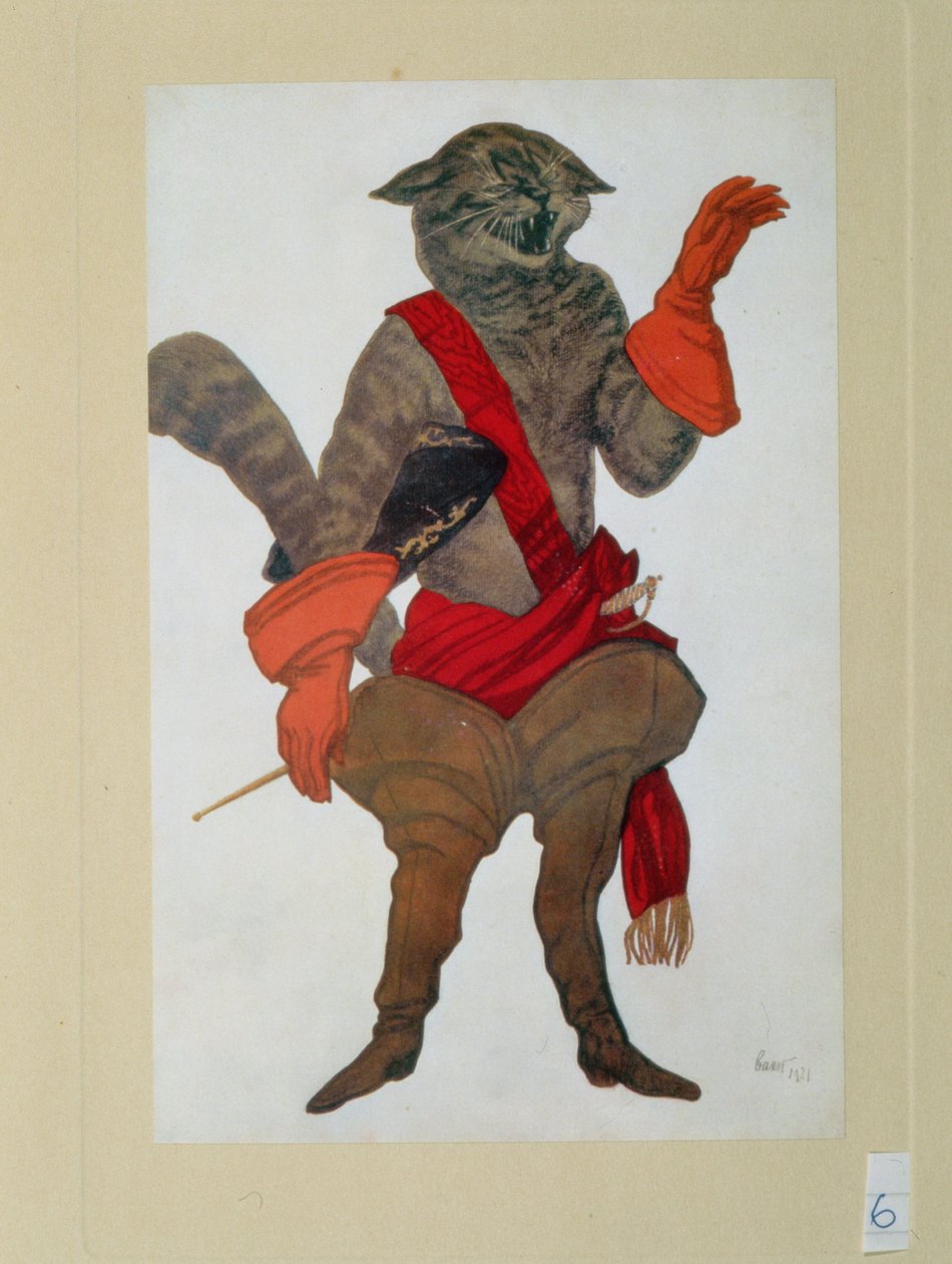 穿着靴子的猫，来自睡美人，1921年 作者 莱昂·巴克斯特