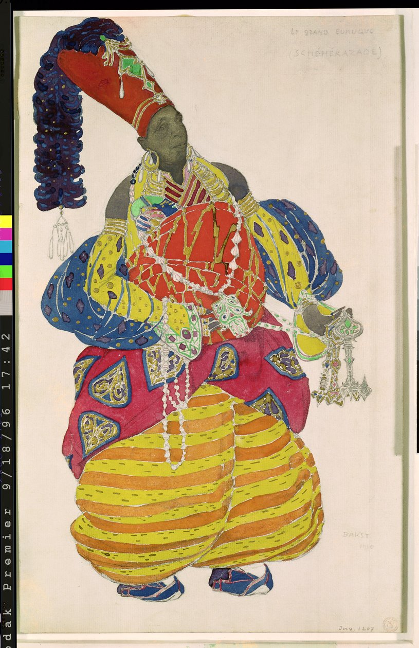 伟大的太监，为Diaghilev制作芭蕾舞剧“Scheherazade”的服装设计，1910年 作者 莱昂·巴克斯特