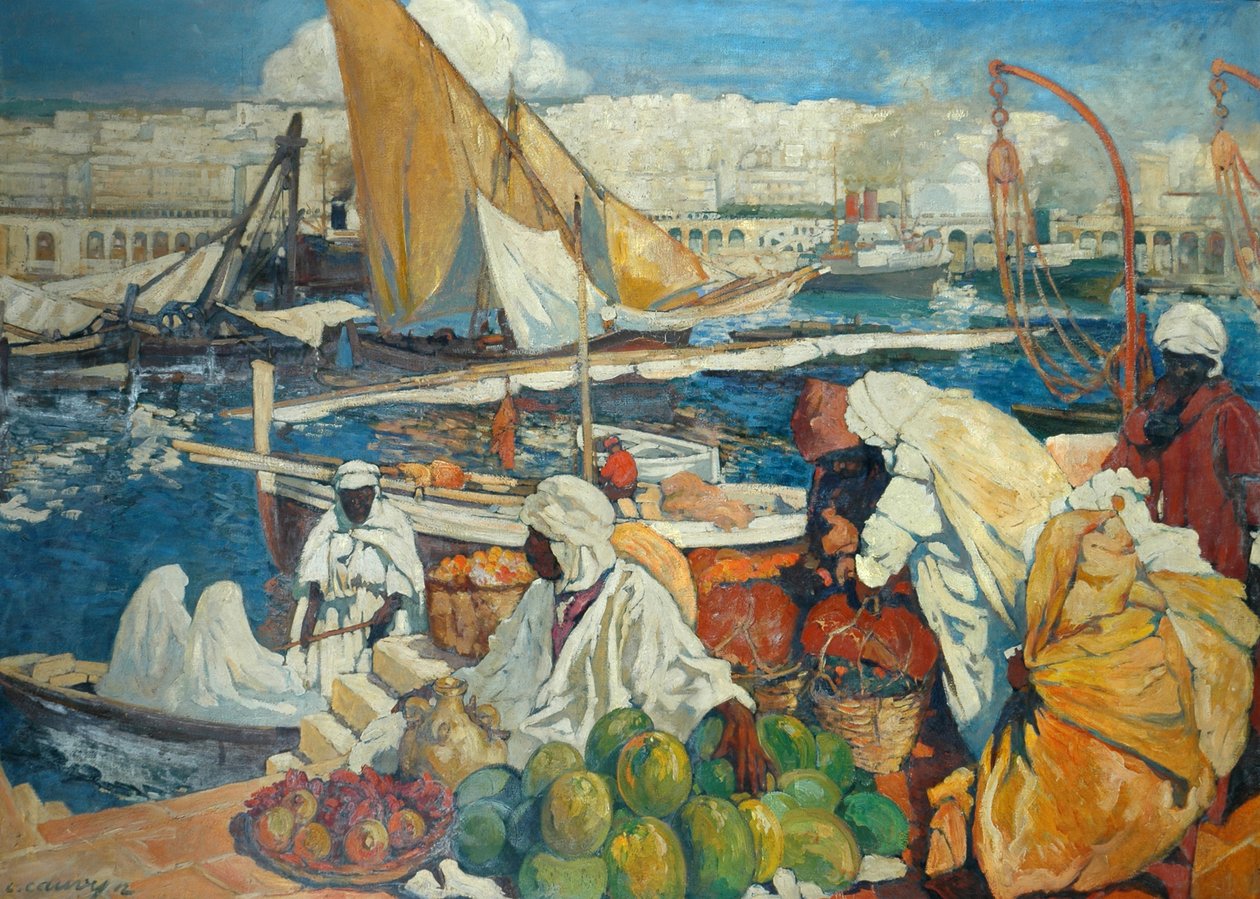 阿尔及尔拉布兰奇 - 码头场景，阿尔及尔，1912年 作者 里昂·考维
