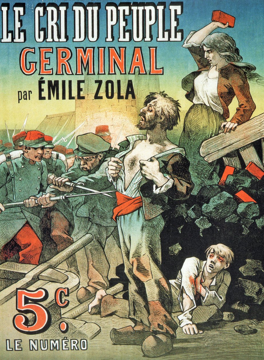 海报通过Emile Zola（1840-1902）在“人民的哭泣”中宣传&39;Germinal&39;的出版物 作者 里昂·乔布拉克