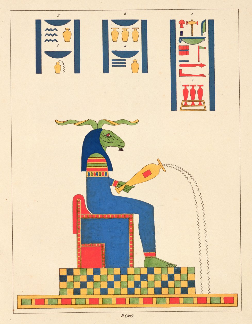 神Khnum，来自埃及万神殿的插图：来自古埃及神话人物的集合Jean-Francois Champollion，1823-25出版 作者 莱昂·简·约瑟夫·杜波依斯