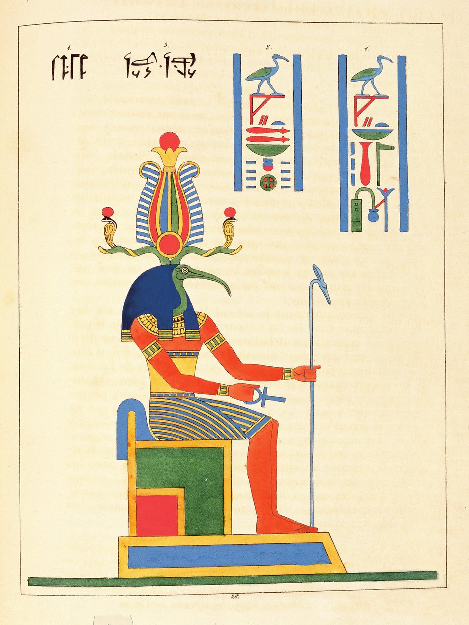 透特神，埃及万神殿的插图：古埃及神话人物的收藏，Jean-Francois Champollion，1823-25出版 作者 莱昂·简·约瑟夫·杜波依斯