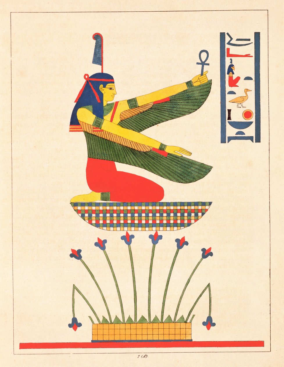 女神Isis，来自埃及万神殿的插图：来自古埃及的神话人物的集合Jean-Francois Champollion，1823-25出版 作者 莱昂·简·约瑟夫·杜波依斯