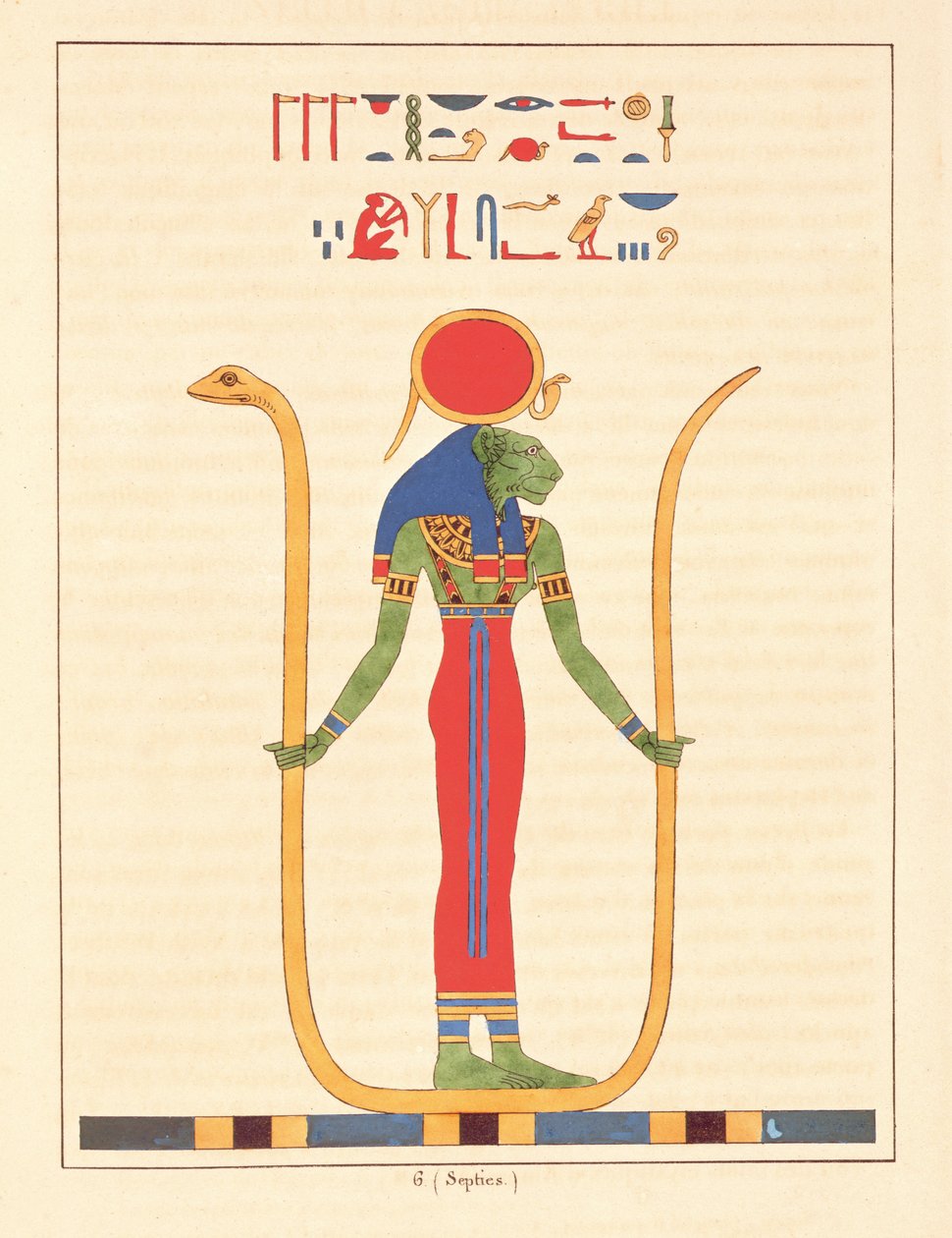 女神Sekhmet，来自埃及万神殿的插图：来自古埃及神话人物的集合Jean-Francois Champollion，1823-25出版 作者 莱昂·简·约瑟夫·杜波依斯