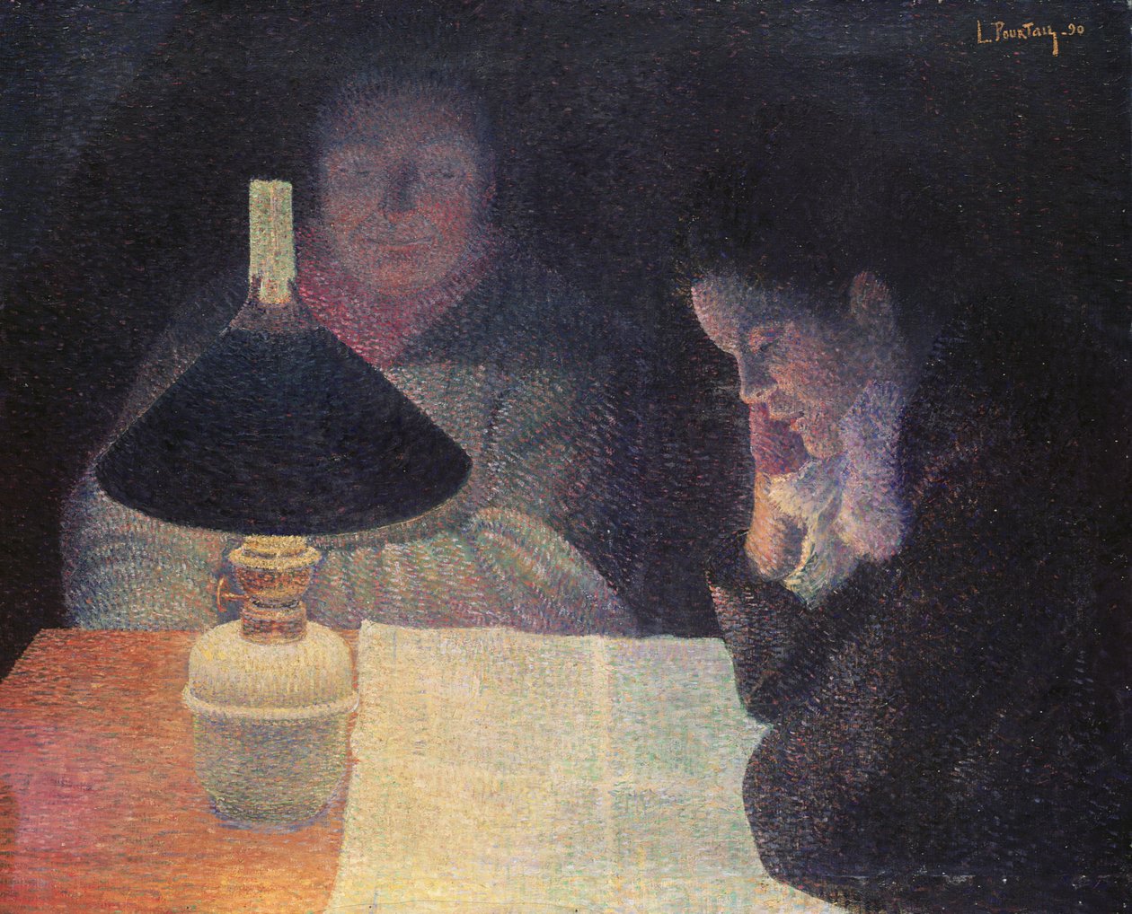 在灯下读书，1890年 作者 里昂·普陶