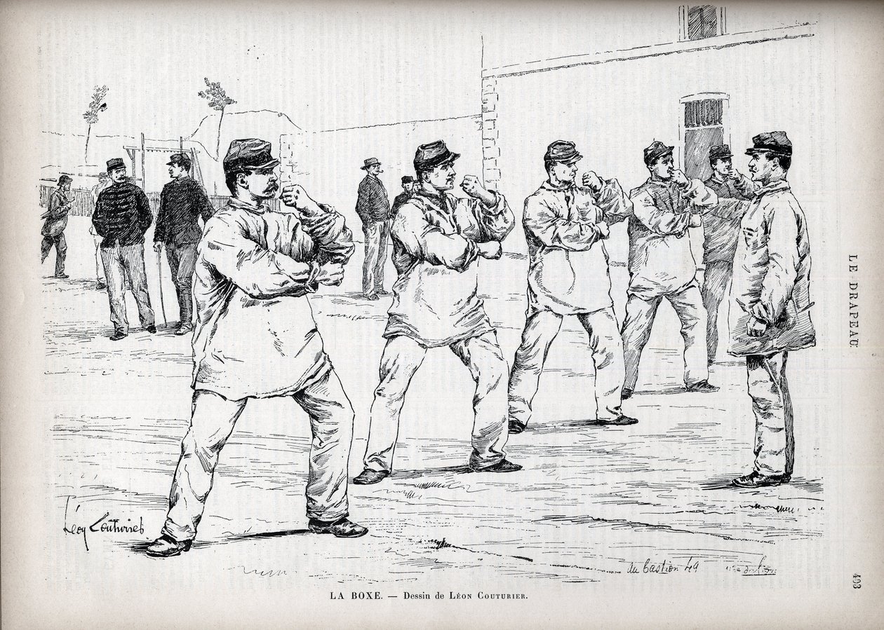 拳击 - 法国军队 - 由 Leon Couturier (1842-1935) 绘制 - 为“国旗” - 爱国者联盟监视器 - 8 月 22 日 作者 莱昂·安托万·卢西安·库图里埃（Leon Antoine Lucien Couturier）