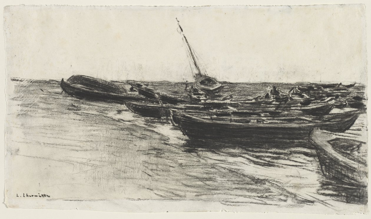海滩上的船c。 187481。 作者 莱昂·奥古斯丁·莱米特