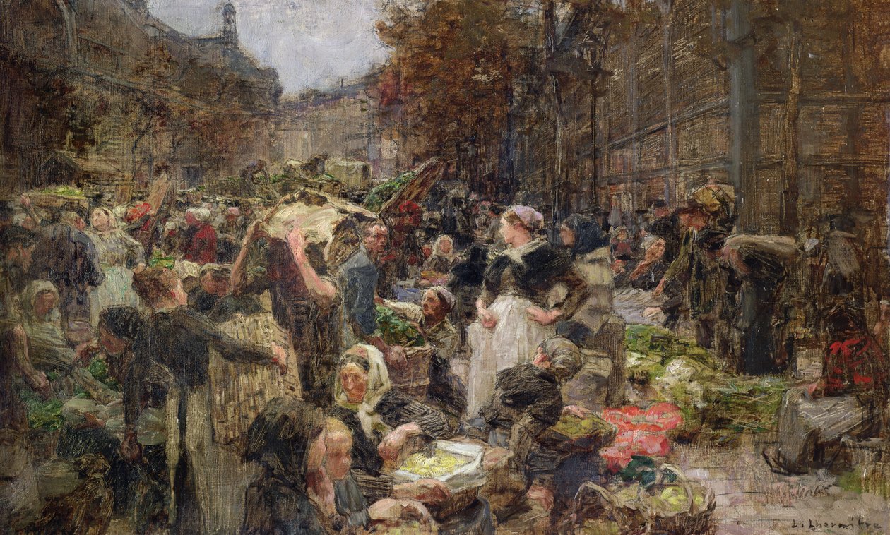 Les Halles，1889年委托巴黎Hotel de Ville的Salon des Lettres绘画作品 作者 莱昂·奥古斯丁·莱米特