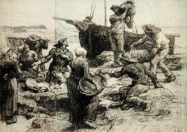 渔获物的分类（纸上炭笔画） 作者 莱昂·奥古斯丁·莱米特