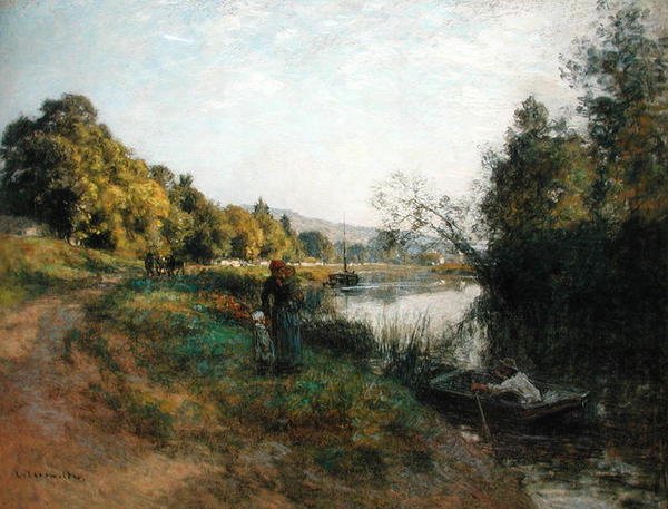 马恩河岸，渔夫的回归，约1907年（纸上粉彩画） 作者 莱昂·奥古斯丁·莱米特