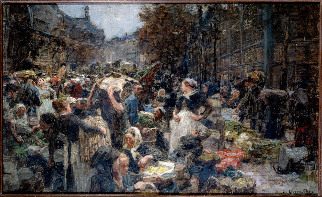 The halls. The crowd of the Marche des Halles in Paris in the 19th century. Sketch by Leon Augustin Lhermitte (1844-1925) 作者 莱昂·奥古斯丁·莱米特