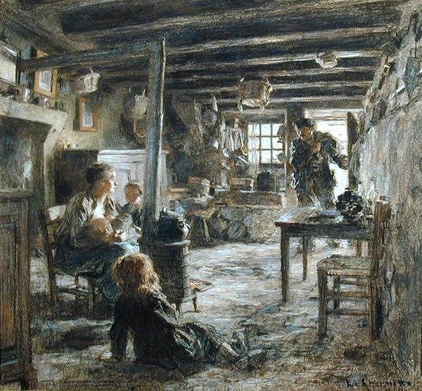 Une Famille, Interieur Fonte (父亲的回归) 1887 (纸上粉彩画) 作者 莱昂·奥古斯丁·莱米特