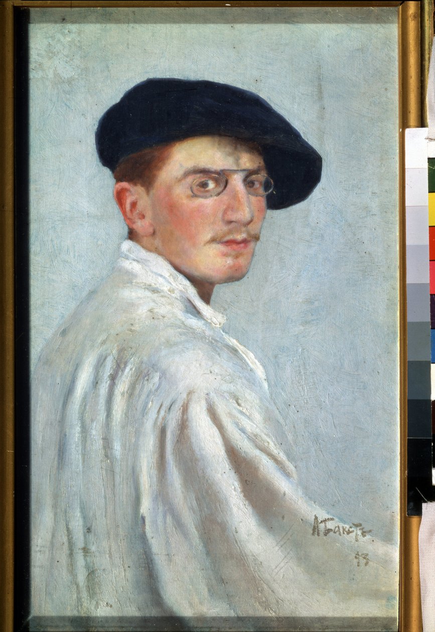 Autoportrait（自画像）。莱昂-巴克斯特（1866-1924 年）的画作。布面油画，34 x 21 厘米 作者 莱昂·巴克斯特