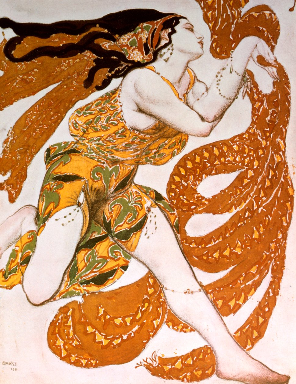 巴切特（Bacchante），Tcherepnins Narcisse芭蕾舞团生产的服装设计，1911年 作者 莱昂·巴克斯特