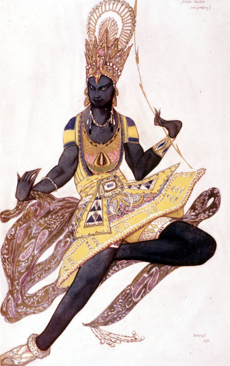 Vaslav Nijinsky 或 Nijinsky (1889-1950) 的服装由 Leo Bakst 为 Reynaldo Hahn (1875 - 1947) 的“蓝神”创作 作者 莱昂·巴克斯特