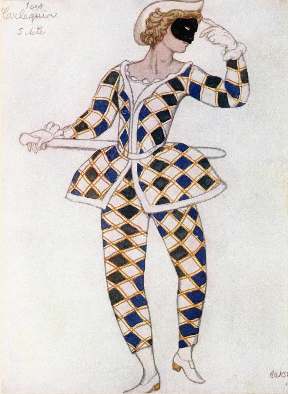Harlequin的服装设计，来自睡美人，1921年 作者 莱昂·巴克斯特