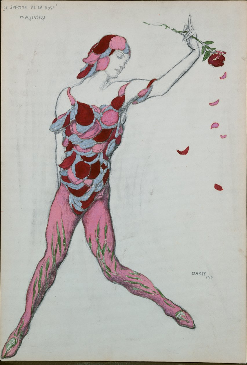 Nijinksy的服装设计，来自“ Le Spectre de la Rose”，1911年 作者 莱昂·巴克斯特