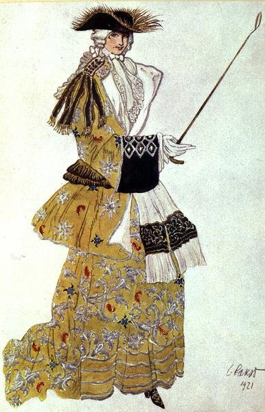 狩猎男爵夫人的服装设计，来自《睡美人》。 作者 莱昂·巴克斯特