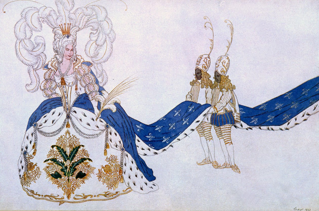 女王和她的页面的服装设计，来自睡美人，1921年 作者 莱昂·巴克斯特