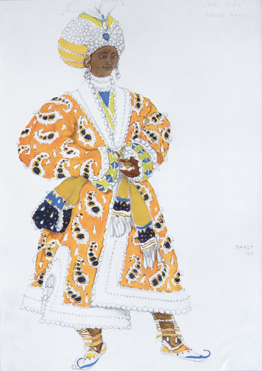 R. Hahn的《芭蕾舞蓝色的上帝》中Vaslav Nijinsky的服装设计，1912年 作者 莱昂·巴克斯特