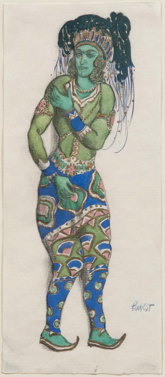哈恩（R. Hahn）的《蓝色芭蕾舞团》的服装设计，1911年 作者 莱昂·巴克斯特