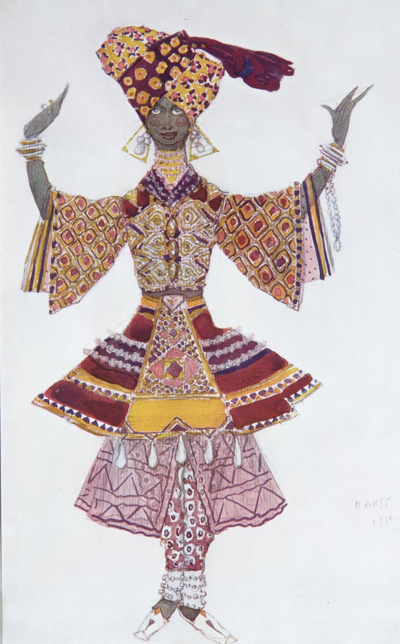 哈恩（R. Hahn）的《蓝色芭蕾舞团》的服装设计，1912年 作者 莱昂·巴克斯特