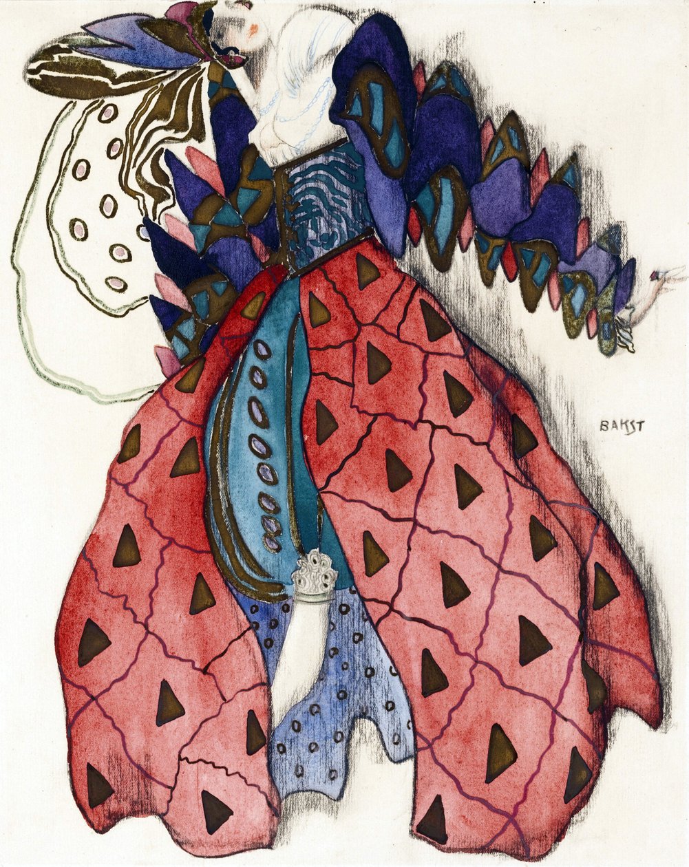 R. Strauss 的芭蕾舞团“La Legende de Joseph”的服装设计 - Bakst, Leon (1866-1924) - 1914 - 水彩，纸上水粉 - 33x28 - 私人收藏 作者 莱昂·巴克斯特